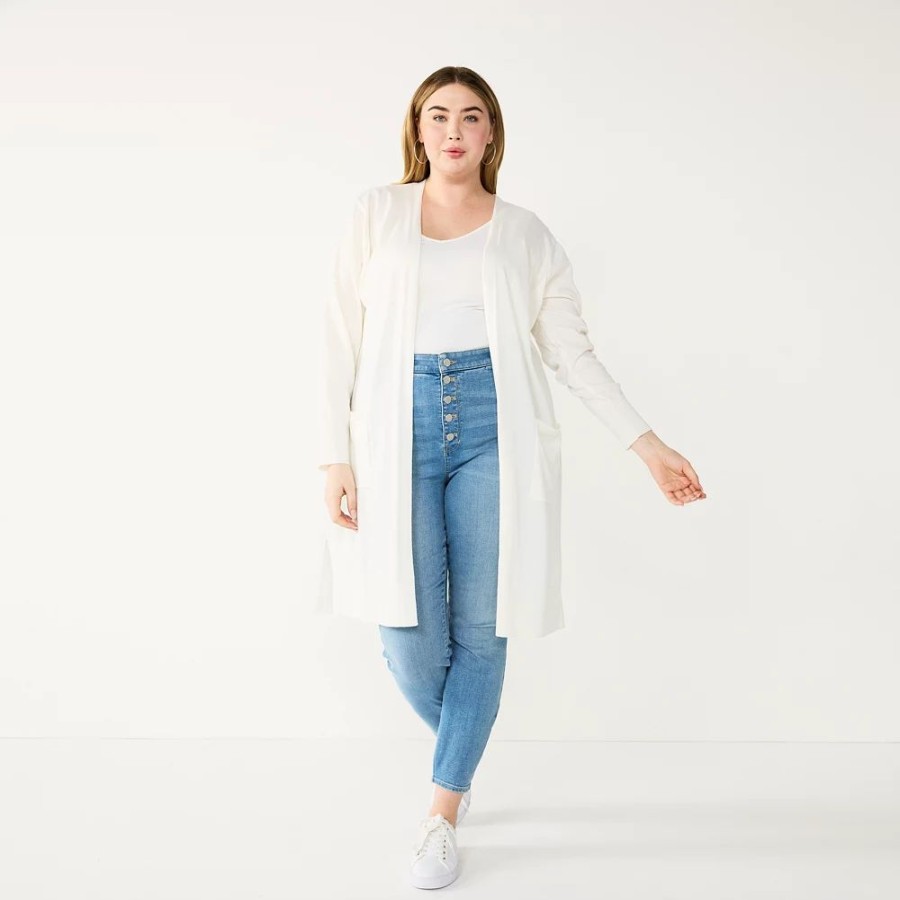 Tops * | Plus Size Nine West Long Open-Front Cardigan