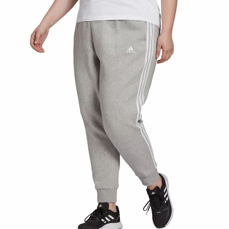 Bottoms * | Plus Size Adidas 3-Stripe Fleece Joggers