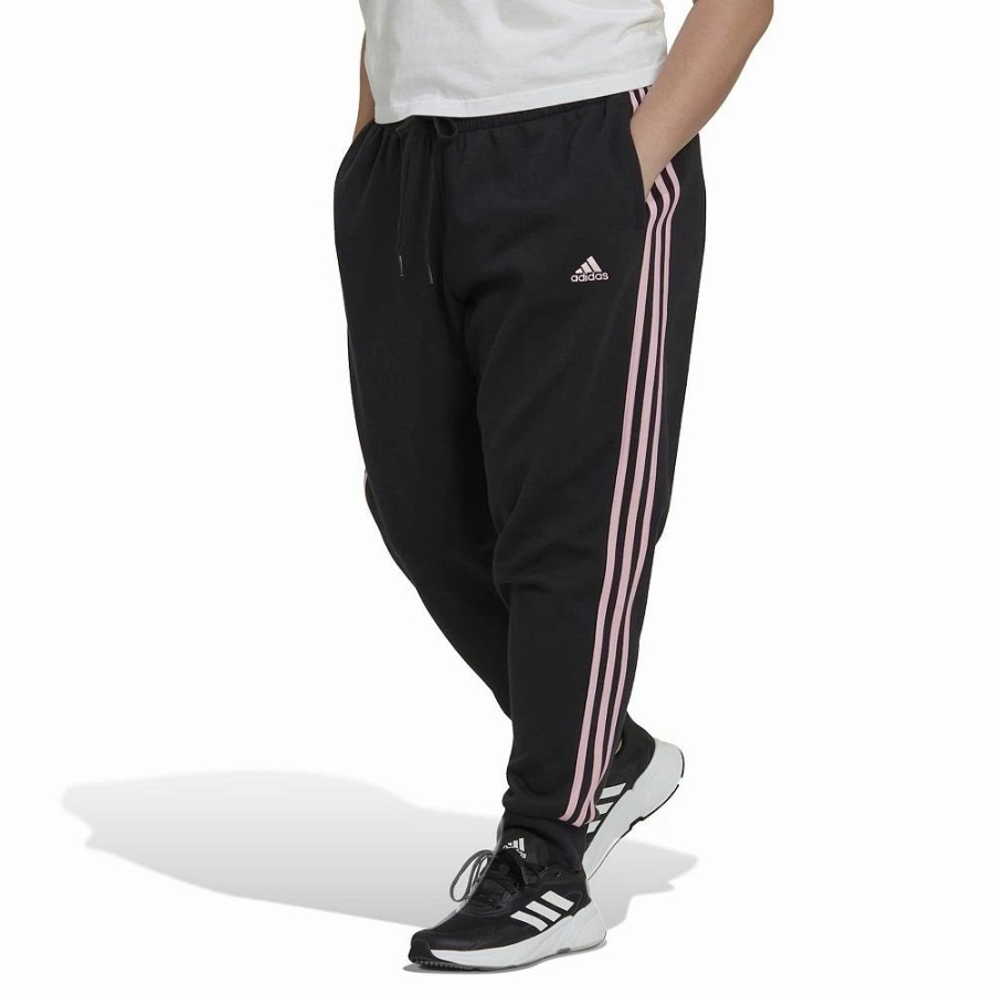 Bottoms * | Plus Size Adidas 3-Stripe Fleece Joggers