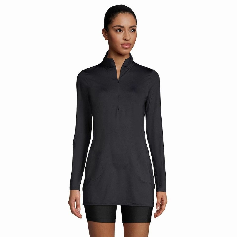 Swimsuits * | Women'S Lands' End 1/4-Zip Upf 50 Rash Guard Cover-Up