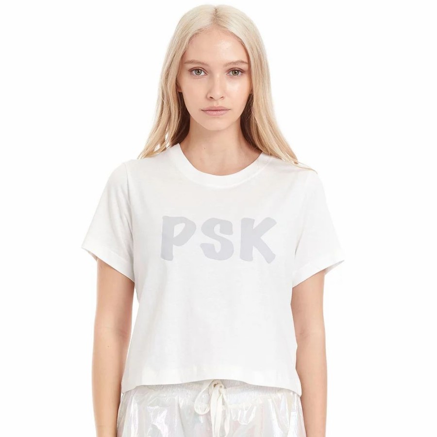 Tops * | Women'S Psk Collective Glossy Logo Cropped Tee White