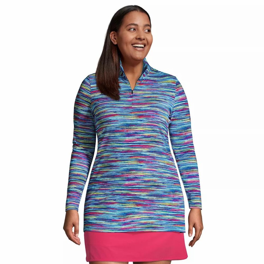 Swimsuits * | Plus Size Lands' End 1/4-Zip Upf 50 Rash Guard Cover-Up