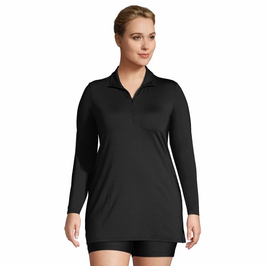 Swimsuits * | Plus Size Lands' End 1/4-Zip Upf 50 Rash Guard Cover-Up