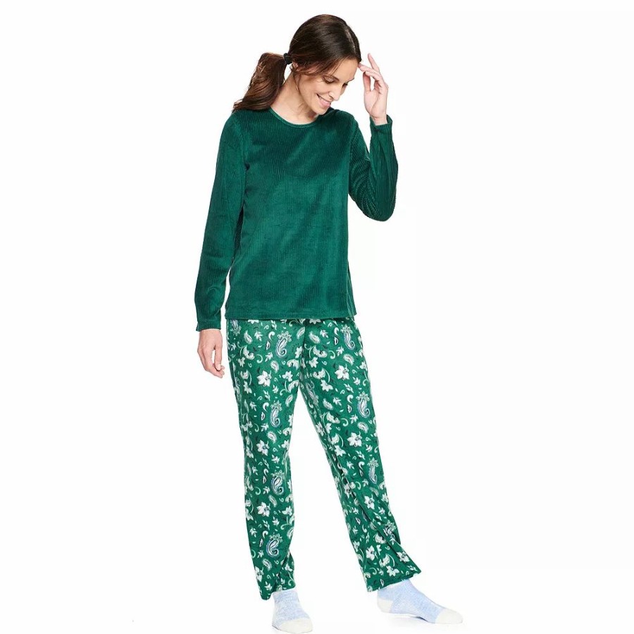 Sleepwear * | Women'S Croft & Barrow Velour Long Sleeve Pajama Top & Pajama Pants Set