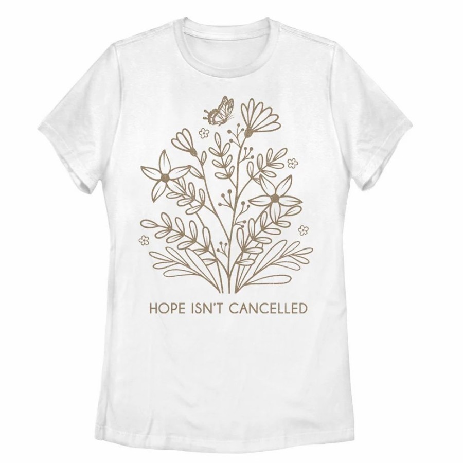 Tops * | Juniors' "Hope Isn'T Cancelled" Floral Line Art Graphic Tee