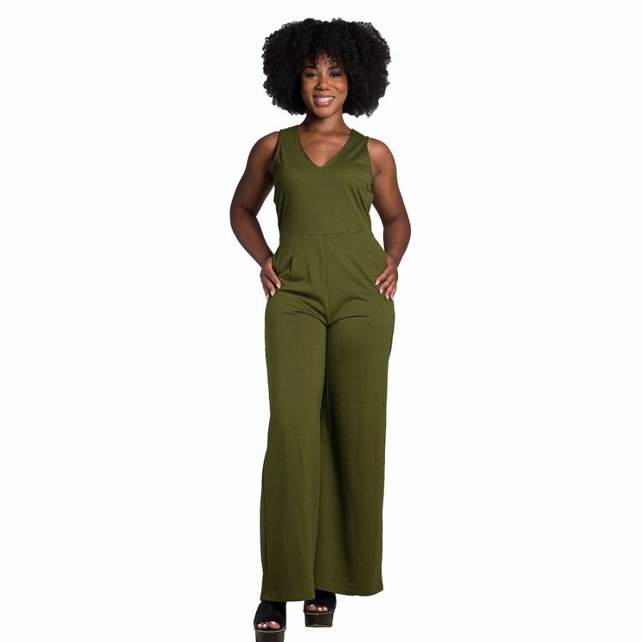 Dresses * | Poetic Justice Women'S Sleeveless V-Neck Wide Leg Jumsuit