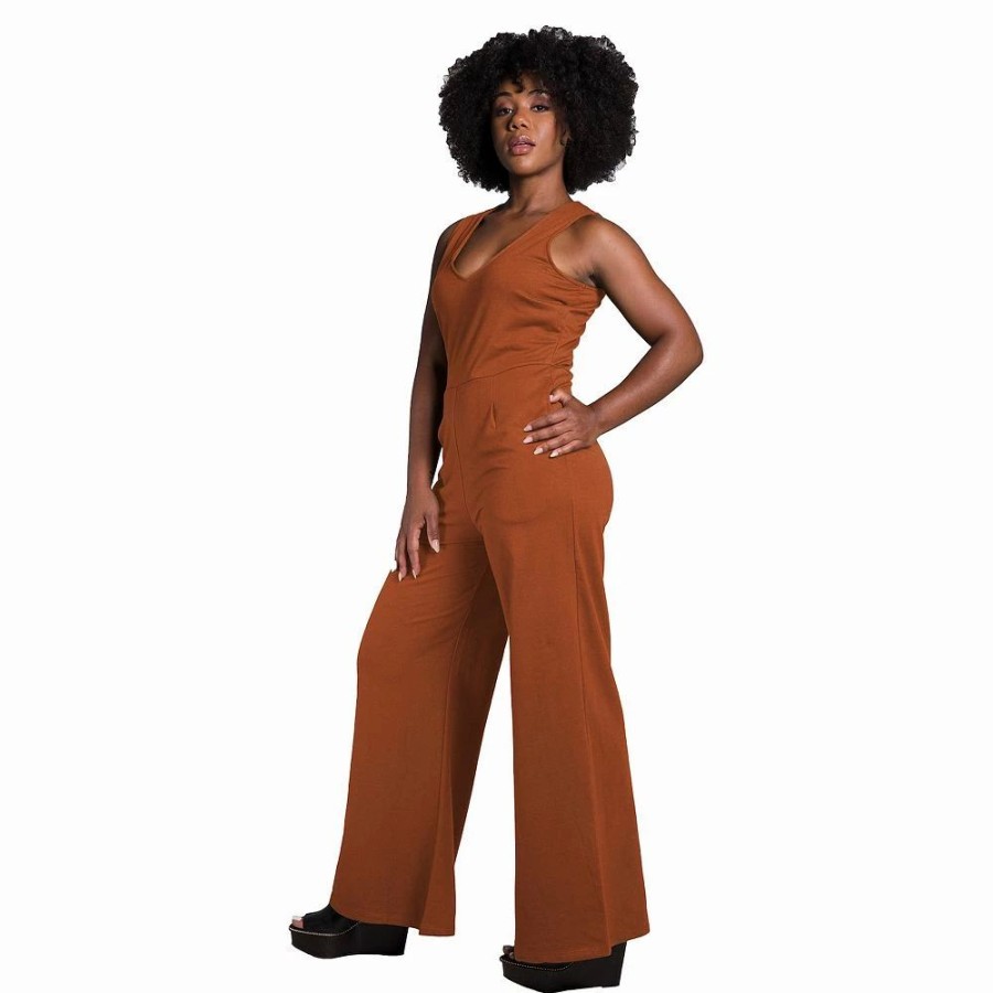 Dresses * | Poetic Justice Women'S Sleeveless V-Neck Wide Leg Jumsuit