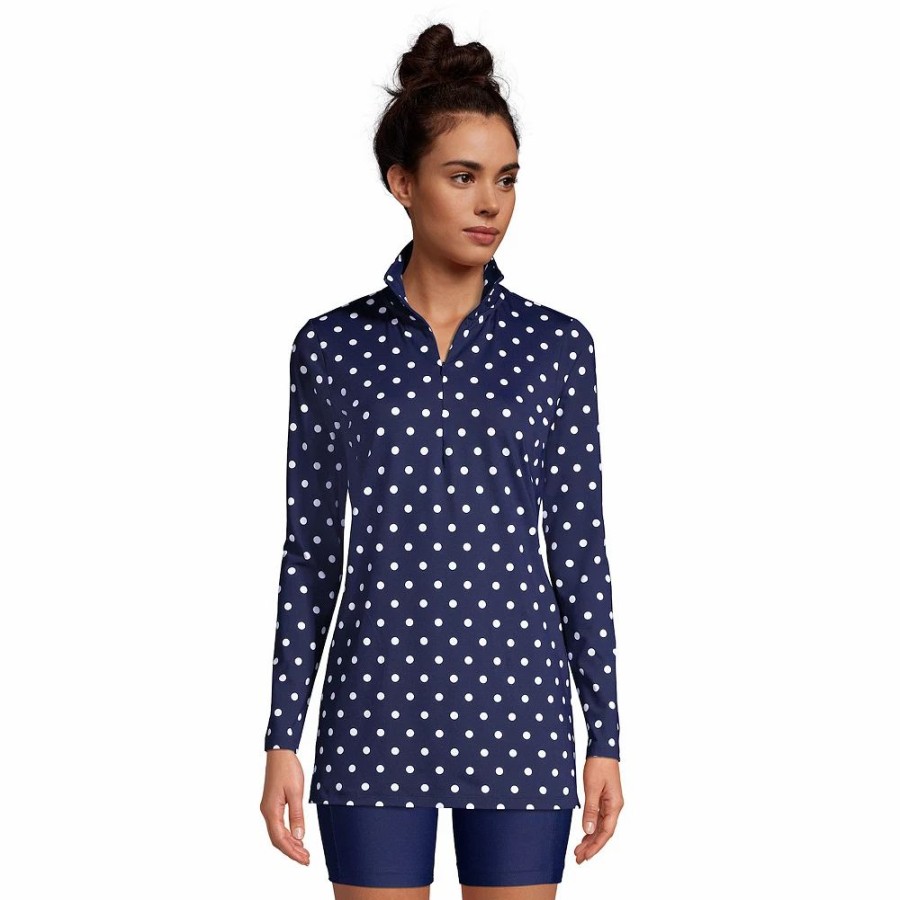 Swimsuits * | Petite Lands' End 1/4-Zip Upf 50 Rash Guard Cover-Up