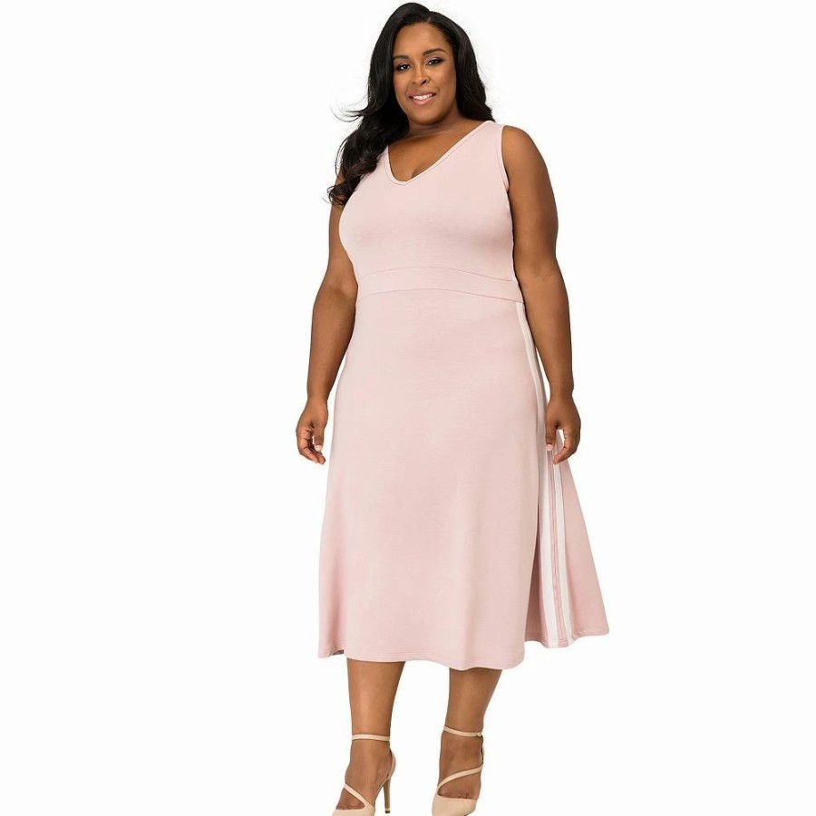 Dresses * | Poetic Justice Plus Size Curvy Women'S Athletic Stripe A-Line Midi Dress