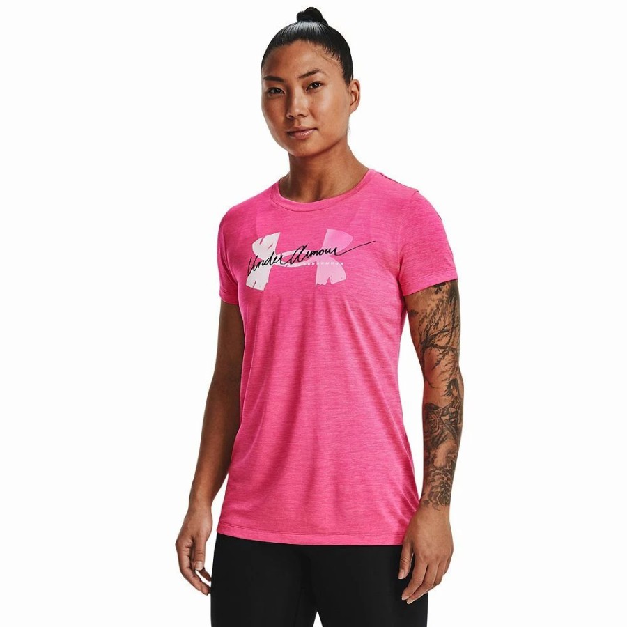 Tops * | Women'S Under Armour Tech Twist Script Logo Tee