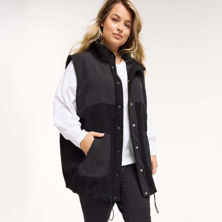 Outerwear * | Plus Size Flx Boucle Mixed-Media Vest