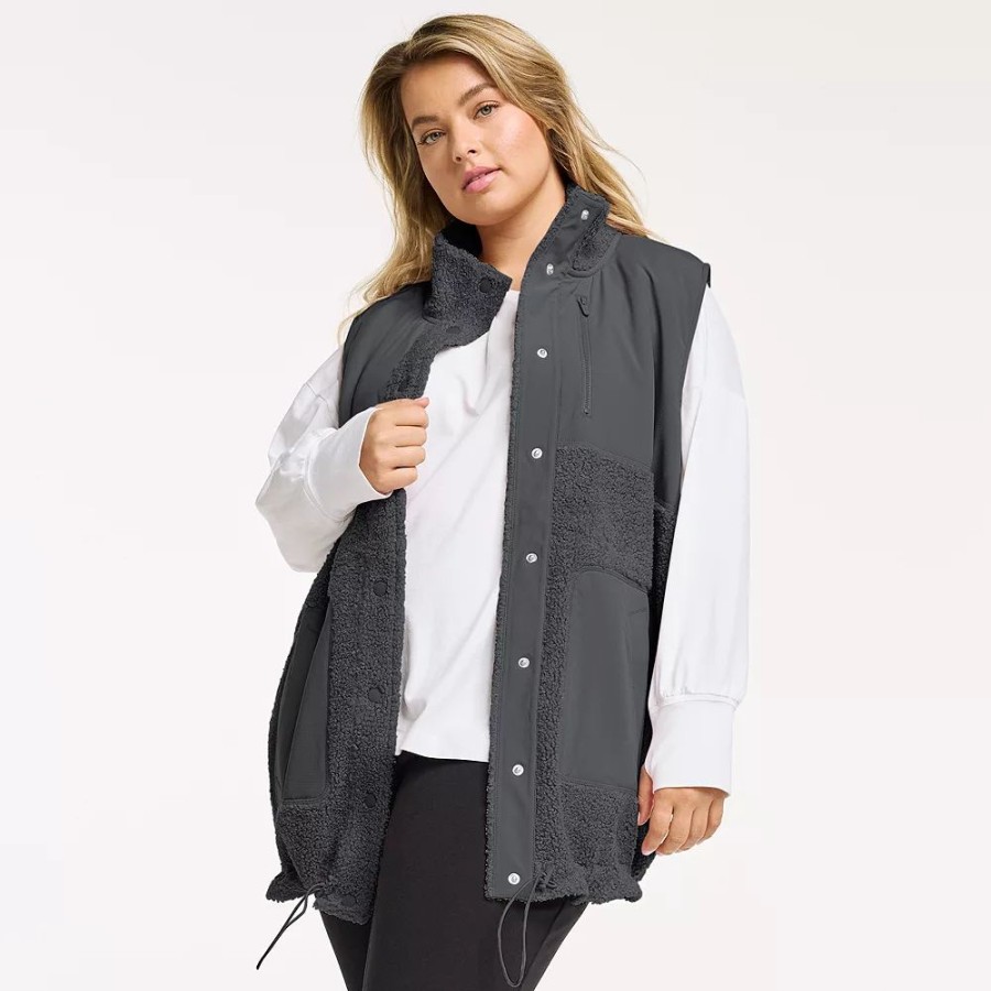 Outerwear * | Plus Size Flx Boucle Mixed-Media Vest