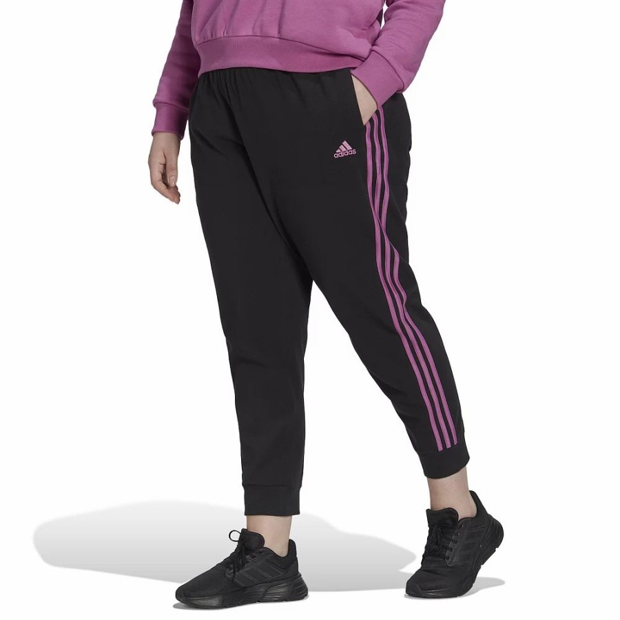 Bottoms * | Plus Size Adidas 3-Stripe Jersey Joggers