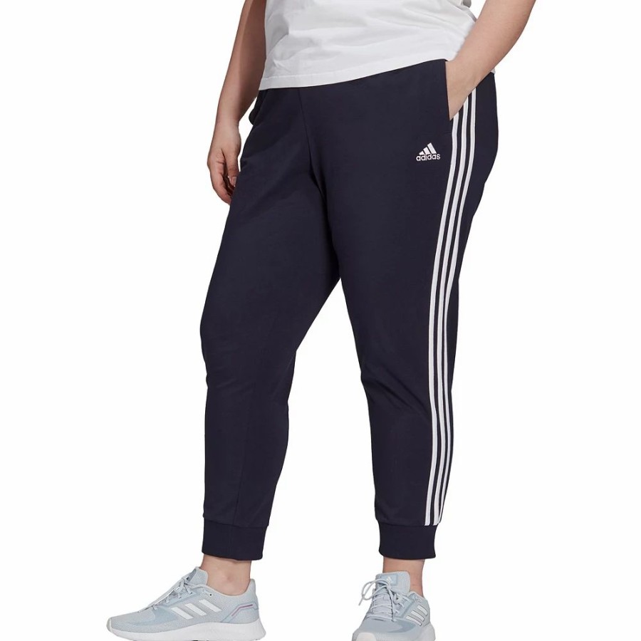 Bottoms * | Plus Size Adidas 3-Stripe Jersey Joggers