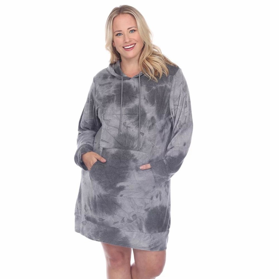 Dresses * | Plus Size White Mark Tie-Dye Hoodie Sweatshirt Dress