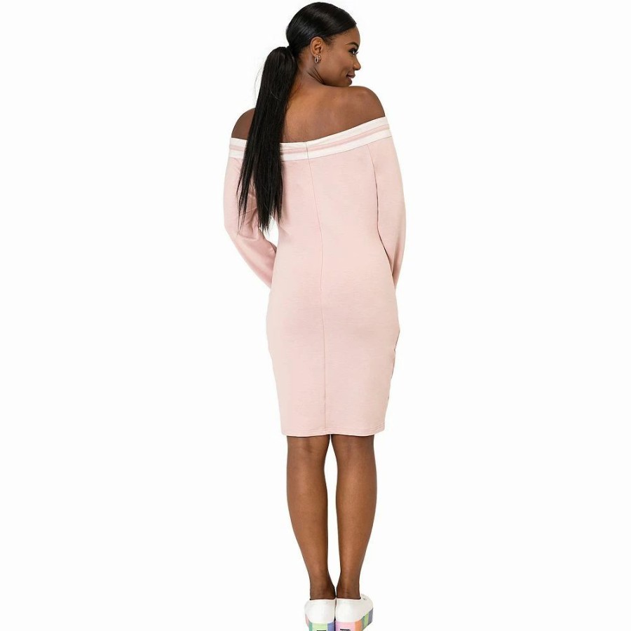 Dresses * | Poetic Justice Curvy Women'S Atheletic Stripe Off-The-Shoulder Knee-Length Dress