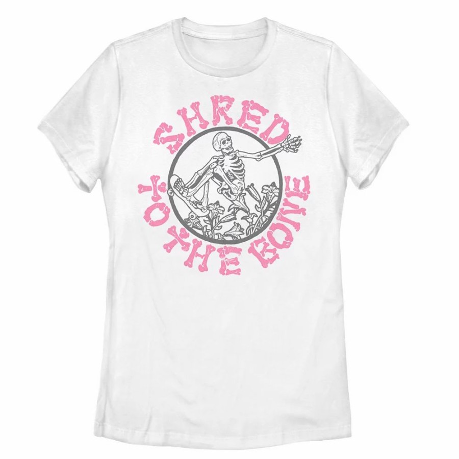 Tops * | Juniors' "Shred To The Bone" Skeleton Graphic Tee