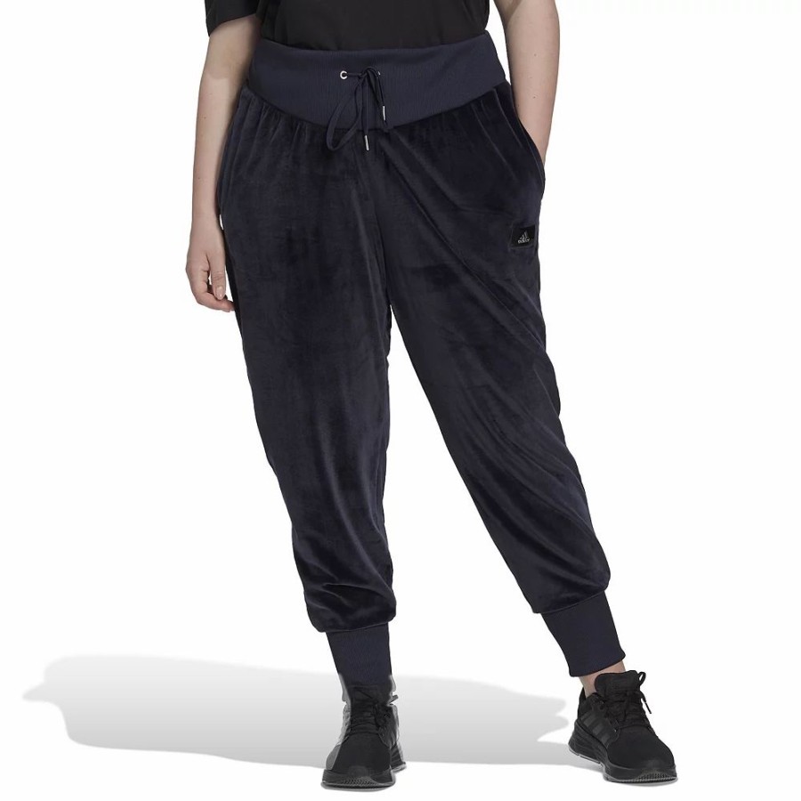 Bottoms * | Plus Size Adidas Holidayz Cozy Velour High-Waisted Joggers