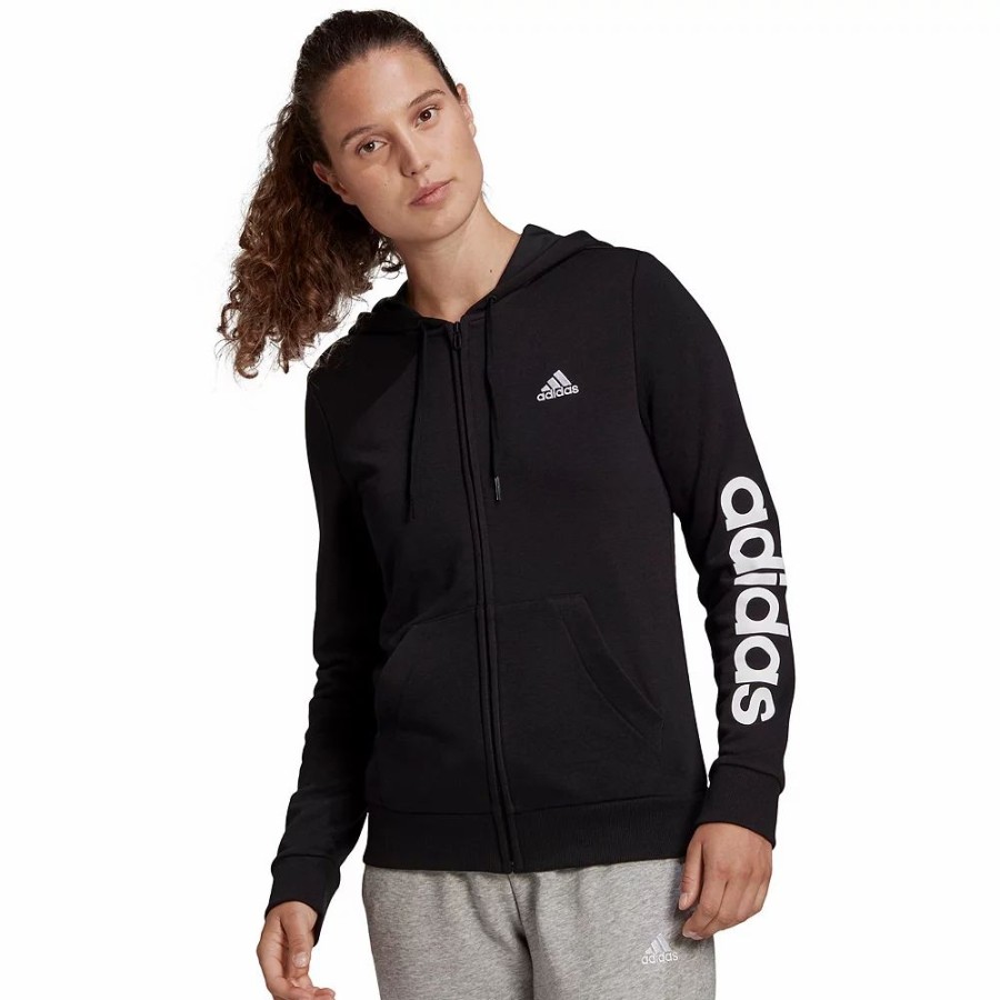 Tops * | Women'S Adidas Essentials Logo Full-Zip Hoodie Black White