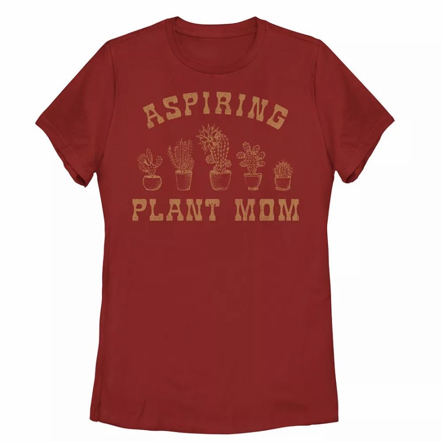 Tops * | Juniors' Aspiring Plant Mom Distressed Line Art Graphic Tee