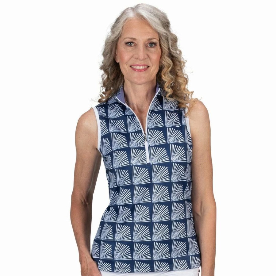 Tops * | Women'S Nancy Lopez Fanny Sleeveless Golf Polo Navy Multi