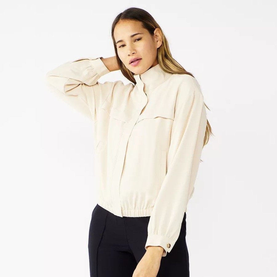 Outerwear * | Petite Nine West Draped Bomber Jacket