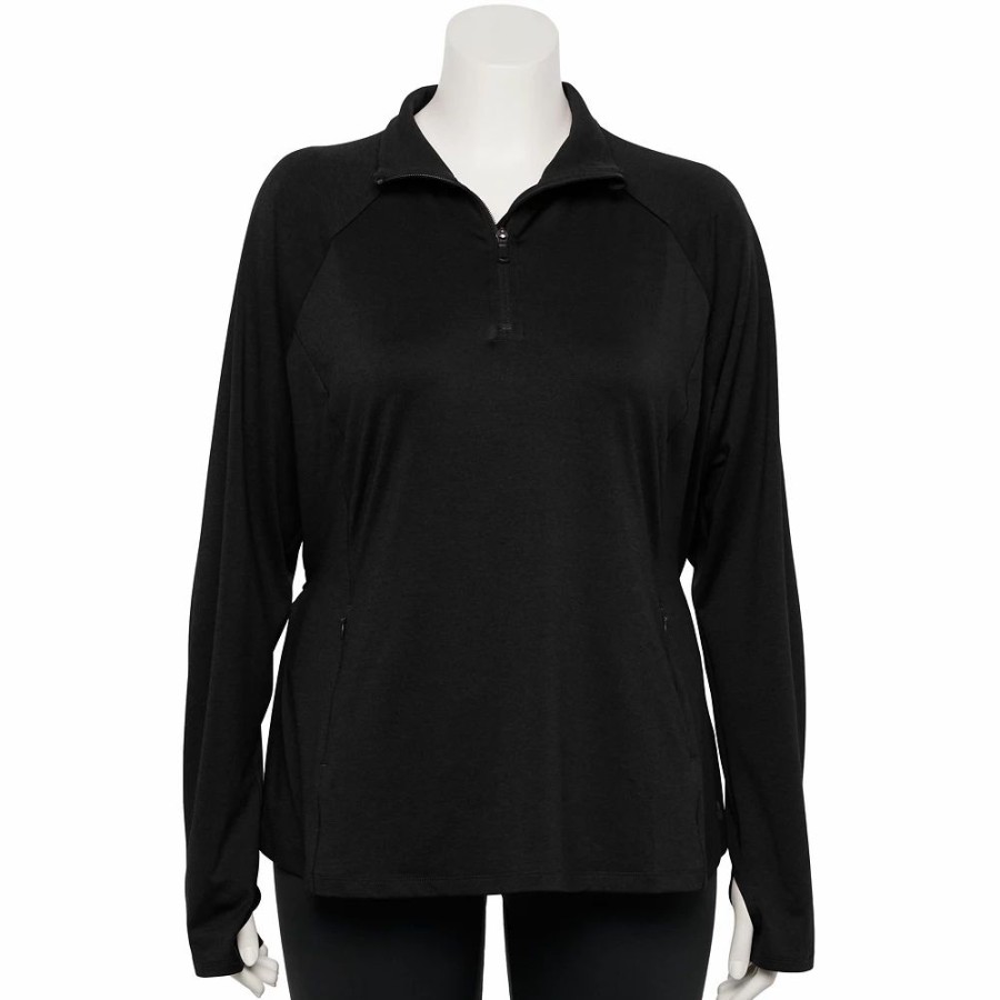 Outerwear * | Plus Size Tek Gear Quarter-Zip Performance Jacket Mineral Black