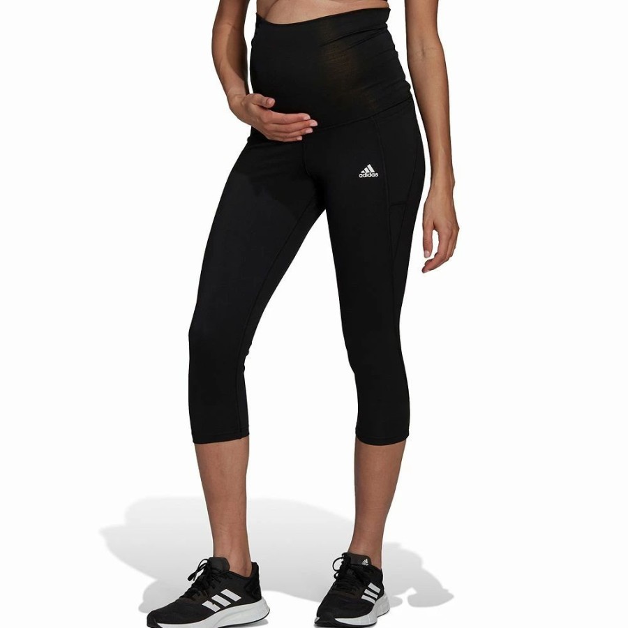 Bottoms * | Maternity Adidas High-Waisted Capri Leggings Black White