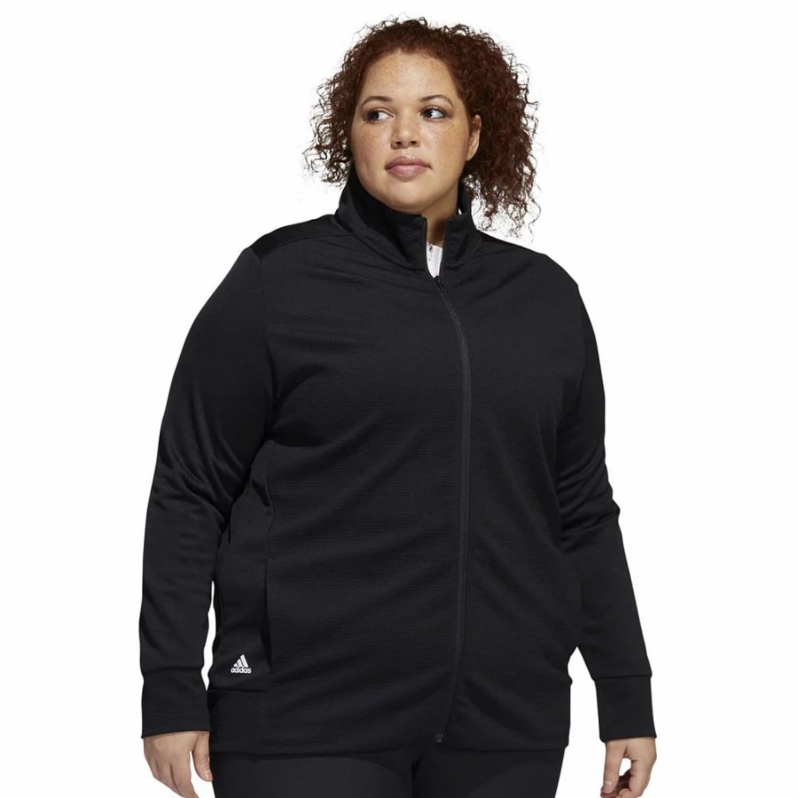 Outerwear * | Plus Size Adidas Textured Full-Zip Jacket Black