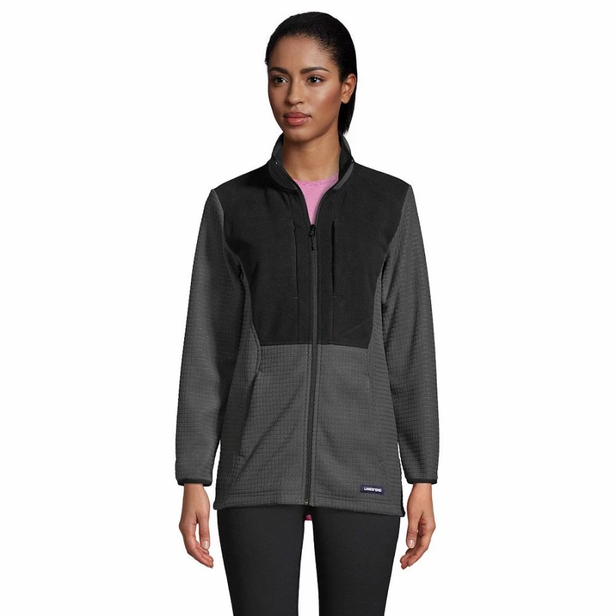 Outerwear * | Petite Lands' End Grid Fleece Jacket