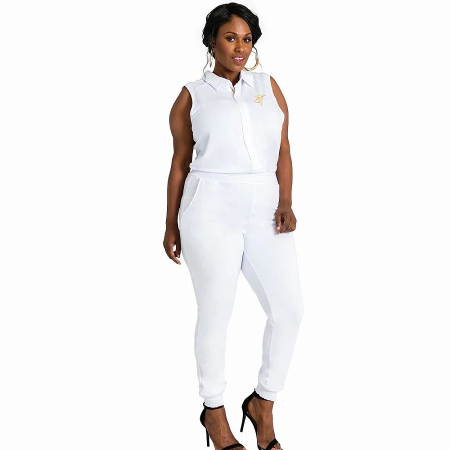 Dresses * | Poetic Justice Plus Size Curvy Women'S Sleeveless Stretch Collared Jumpsuit