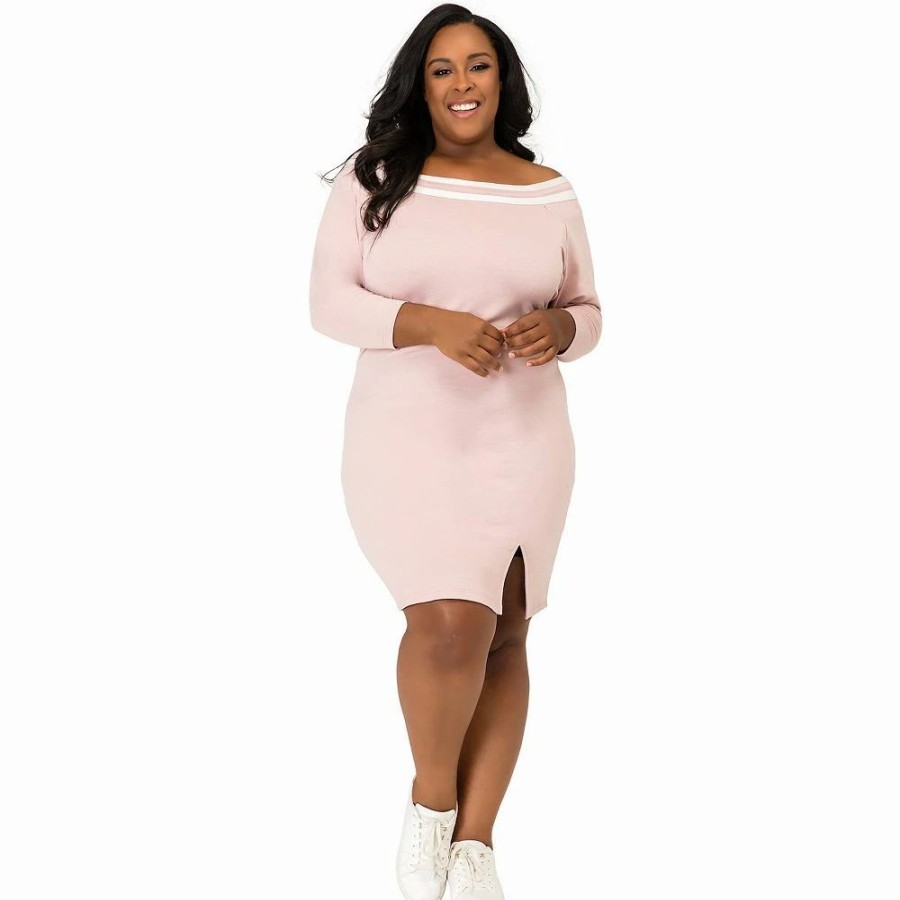 Dresses * | Poetic Justice Plus Size Curvy Women'S Atheletic Stripe Knee-Length Dress