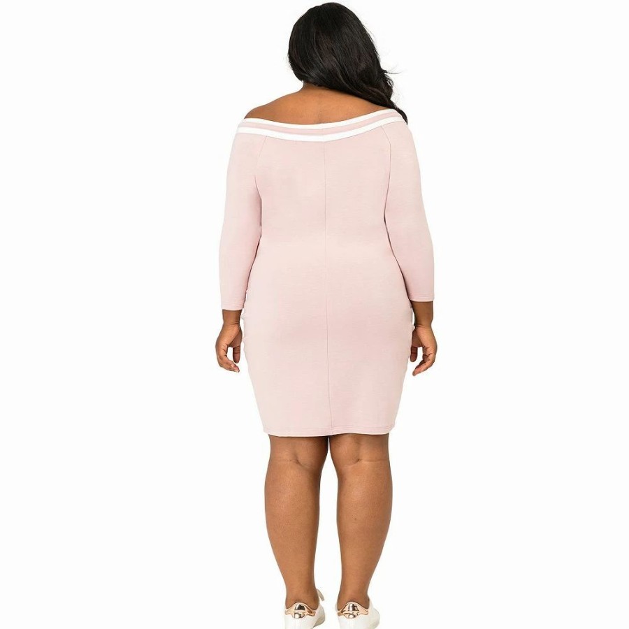 Dresses * | Poetic Justice Plus Size Curvy Women'S Atheletic Stripe Knee-Length Dress