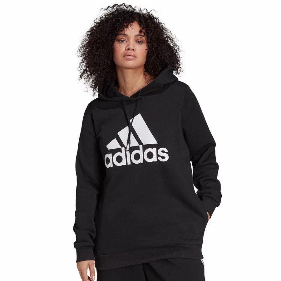 Tops * | Plus Size Adidas Graphic Fleece Hoodie Black White