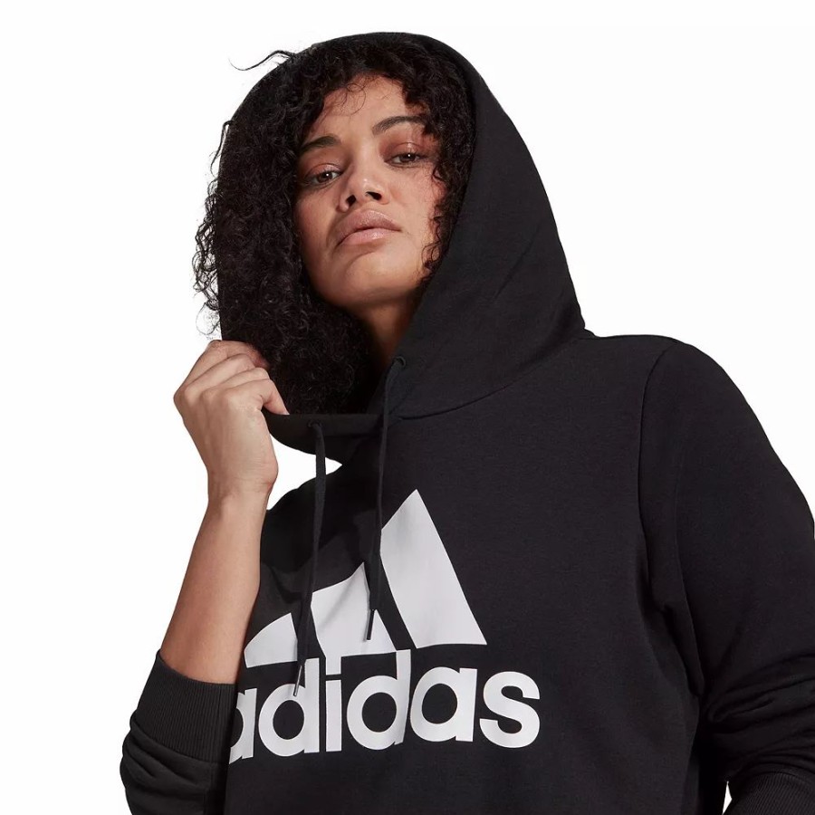 Tops * | Plus Size Adidas Graphic Fleece Hoodie Black White