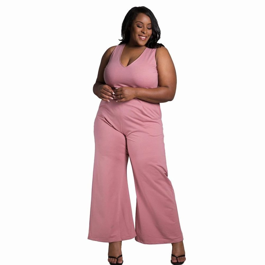 Dresses * | Poetic Justice Women'S Plus Size Sleeveless V-Neck Wide Leg Jumsuit