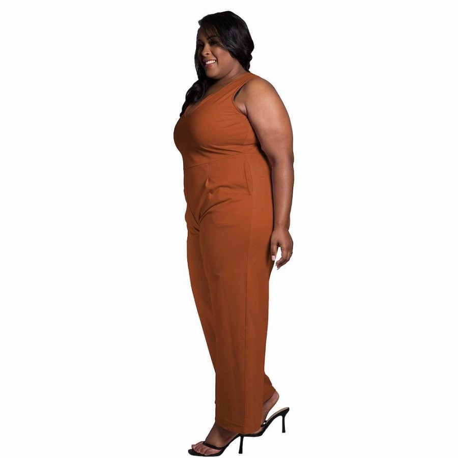 Dresses * | Poetic Justice Women'S Plus Size Sleeveless V-Neck Wide Leg Jumsuit