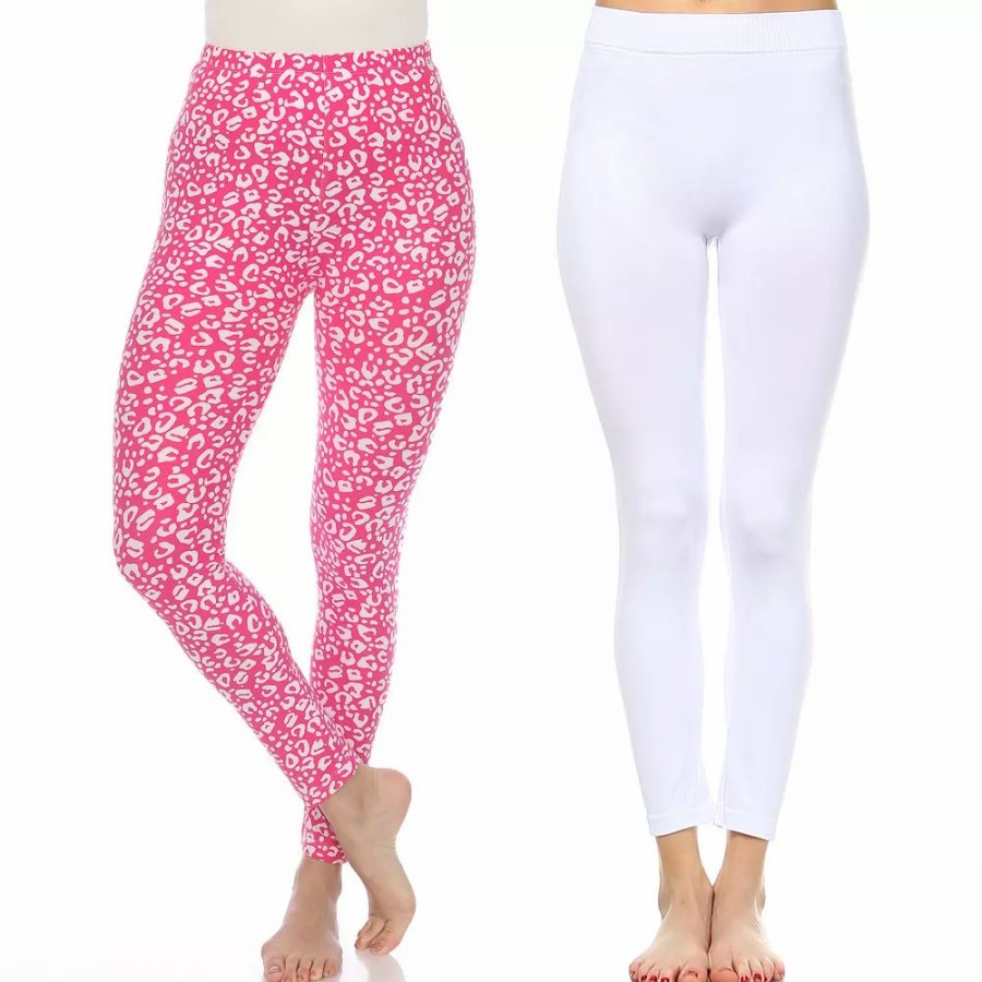 Bottoms * | Women'S White Mark 2-Pack Leopard & Solid Leggings Set