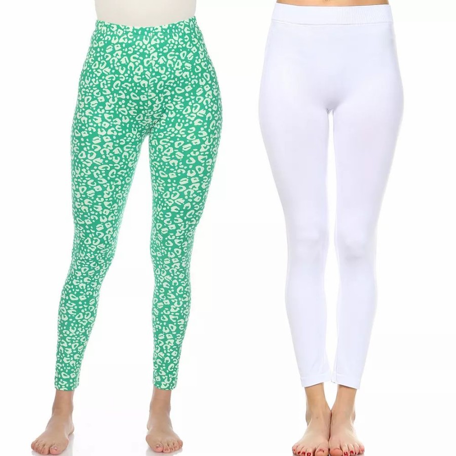 Bottoms * | Women'S White Mark 2-Pack Leopard & Solid Leggings Set