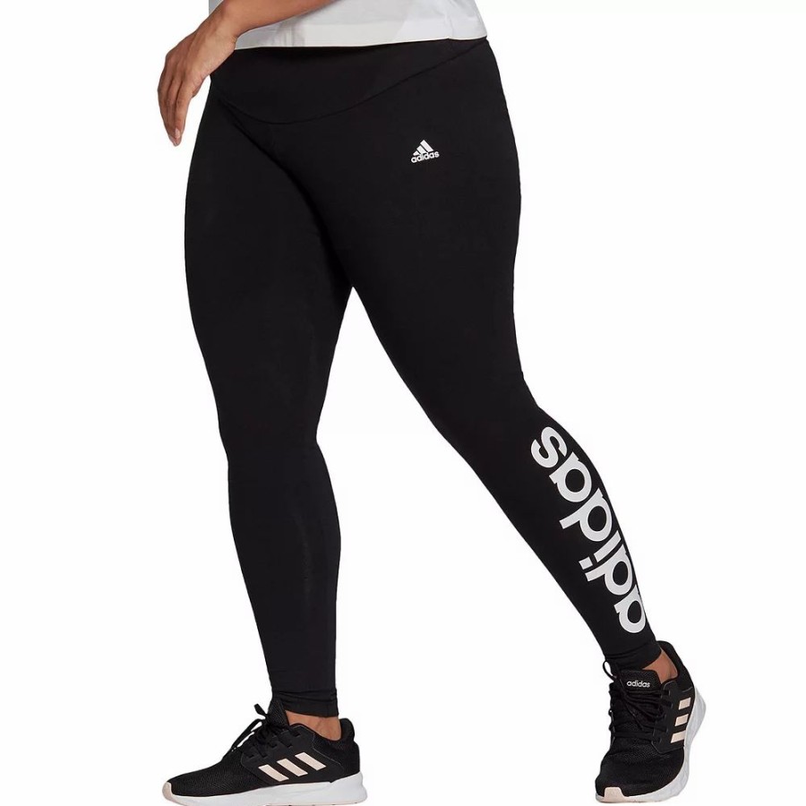 Bottoms * | Plus Size Adidas Essential Linear High-Waisted Leggings