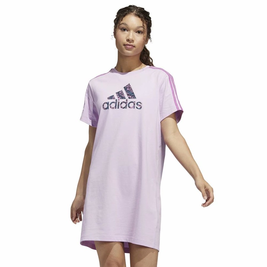 Dresses * | Women'S Adidas Leopard Metallic Badge Of Sport Graphic T-Shirt Dress