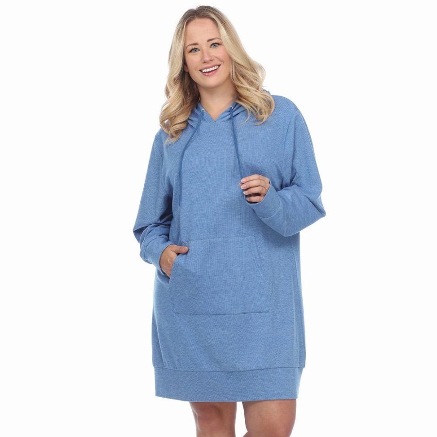 Dresses * | Plus Size White Mark Hooded Sweatshirt Dress