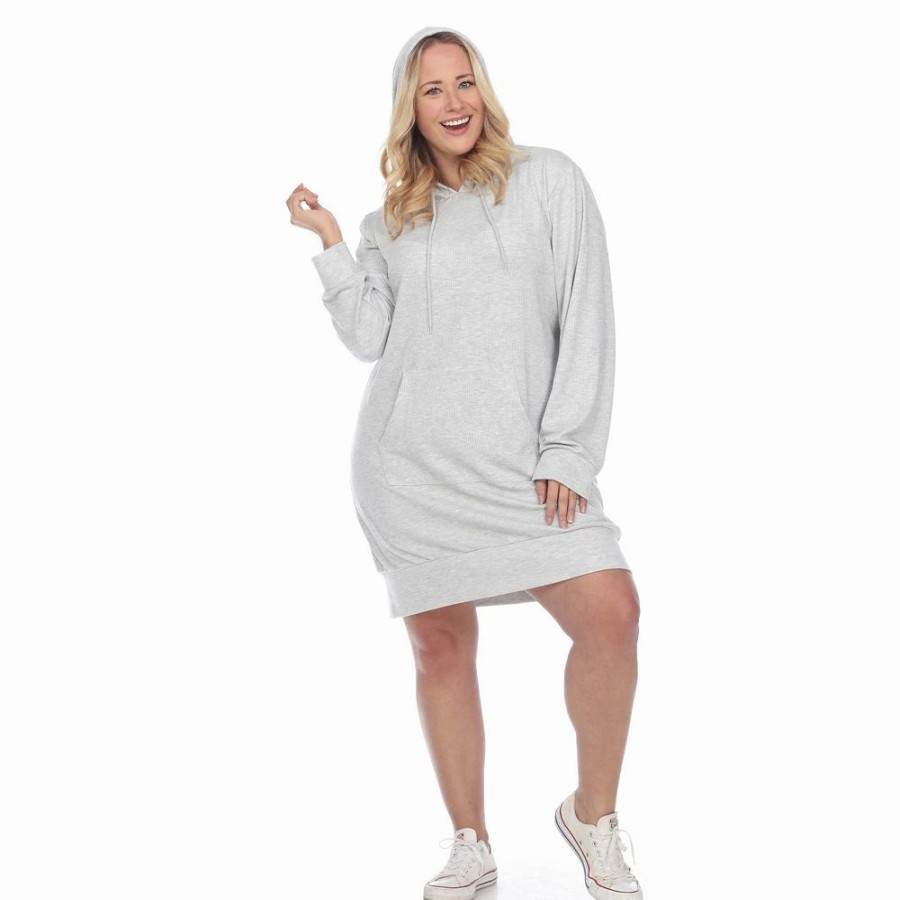 Dresses * | Plus Size White Mark Hooded Sweatshirt Dress