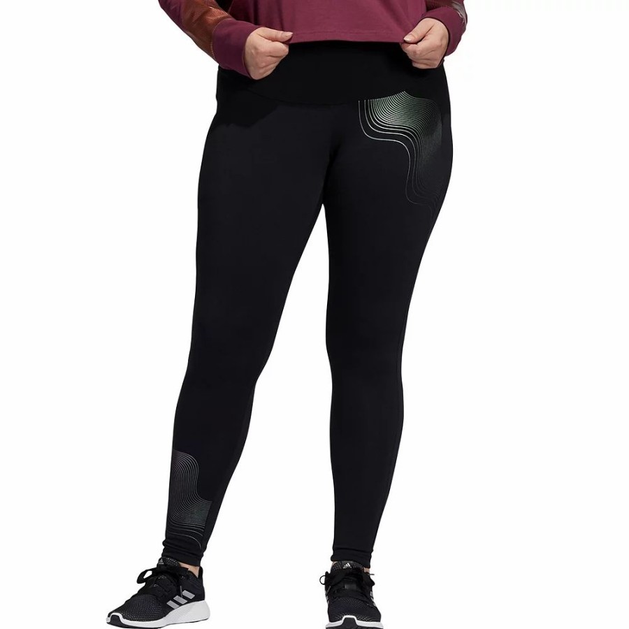 Bottoms * | Plus Size Adidas Holiday Shine Graphic Tights