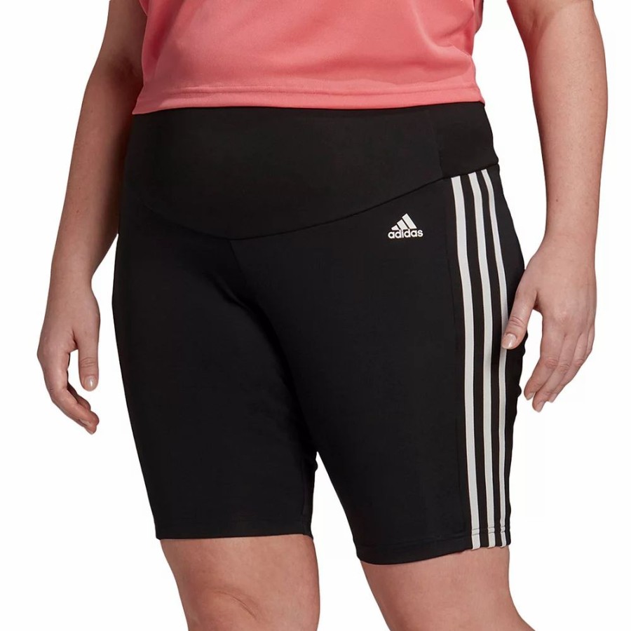 Bottoms * | Plus Size Adidas 3 Stripe Bike Shorts Black White