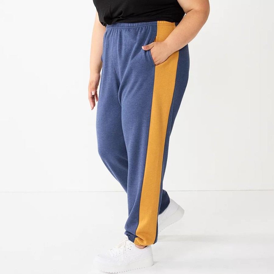 Bottoms * | Juniors' Plus Size So Oversized High-Rise Boyfriend Joggers Blue Colorblock