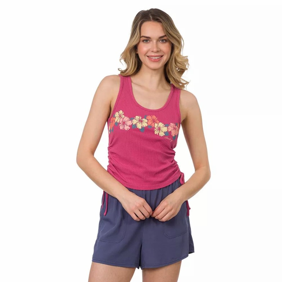 Tops * | Juniors' Hurley Flower Chain Logo Drawstring Tank