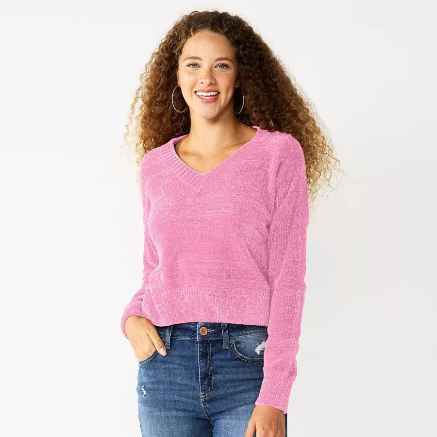 Tops * | Juniors' So V-Neck Chenille Pullover Sweater