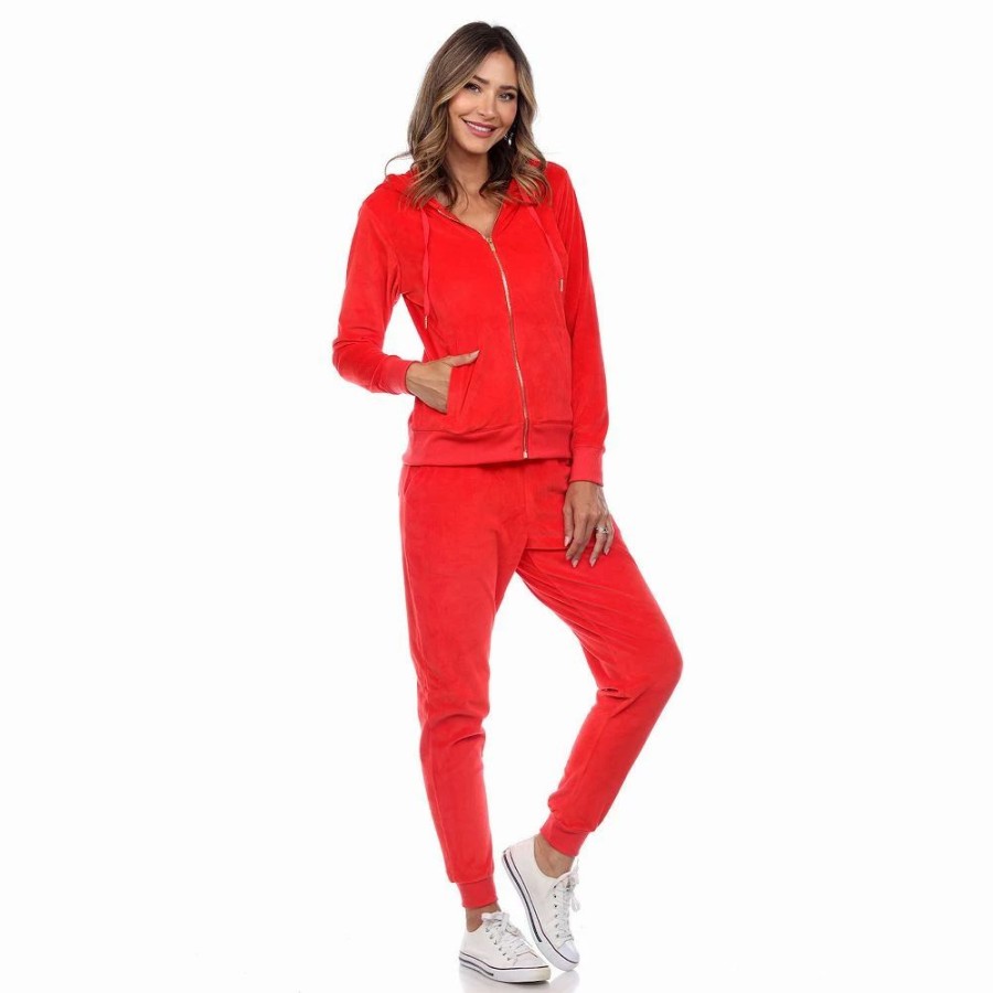 Bottoms * | Women'S White Mark 2-Piece Velour Hoodie & Jogger Pants Set Red