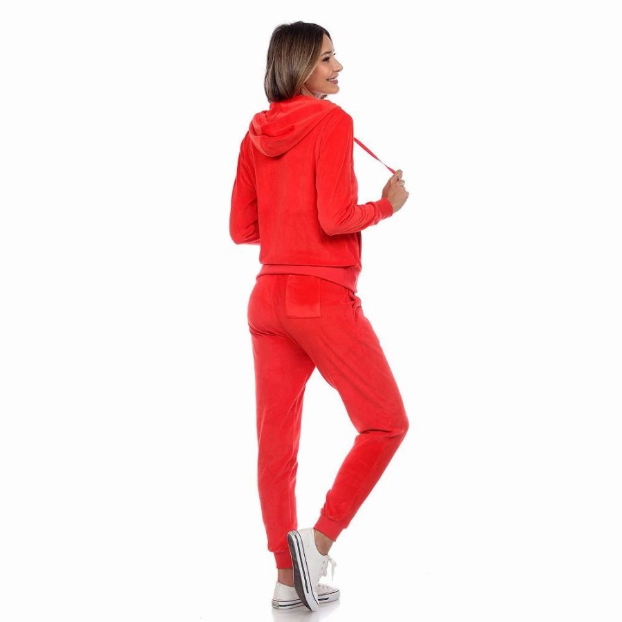 Bottoms * | Women'S White Mark 2-Piece Velour Hoodie & Jogger Pants Set Red